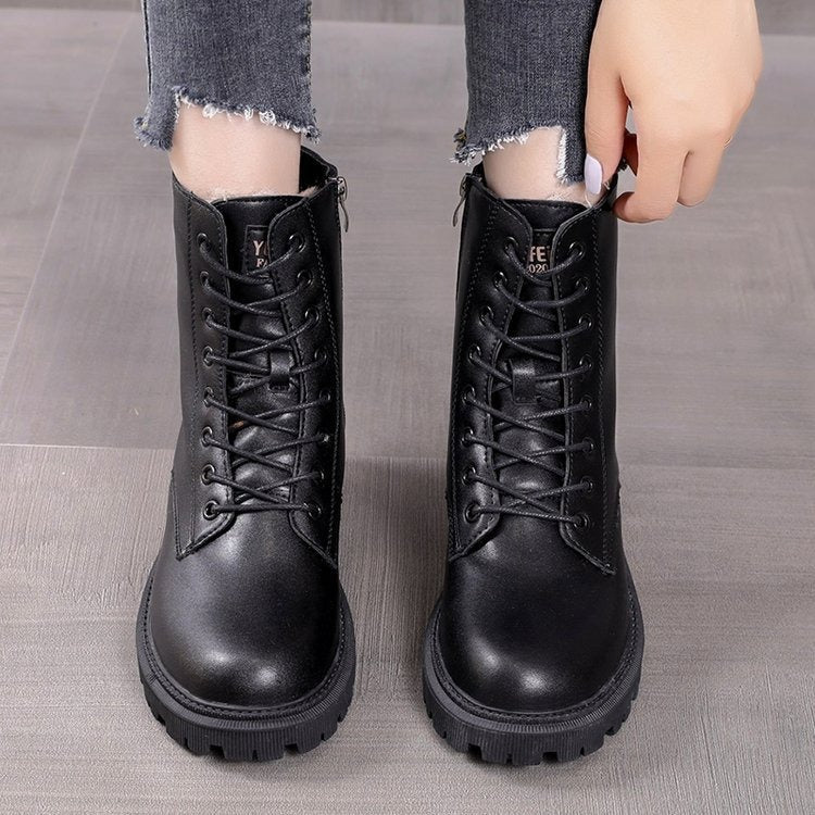 Snow boots, women's new cotton shoes, autumn and winter women's shoes, waterproof British style Martin short boots, thickened and plush in winter