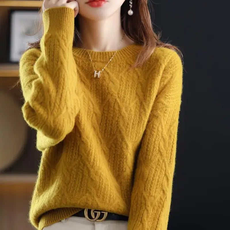 Autumn Winter Thick Solid Office Lady Women'S Clothing O-Neck Leisure Loose Slight Strech Multiple Colour Pullovers Keep Warm