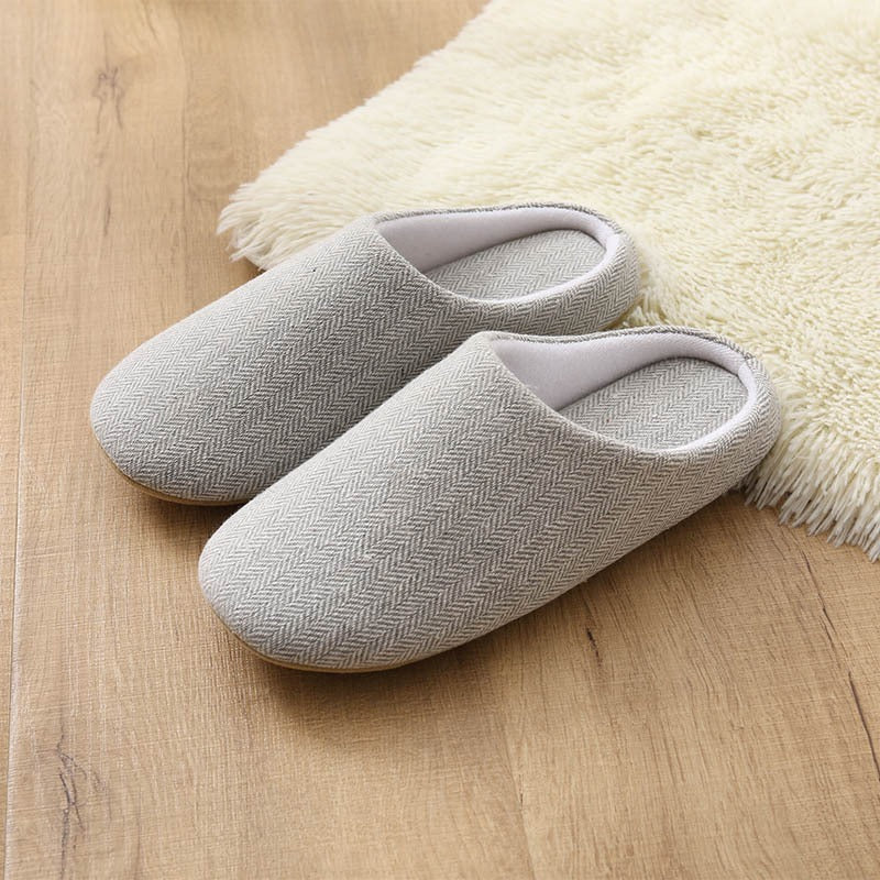 Japanese and Korean wooden floor fabric art men's and women's indoor cotton and linen slippers, home pure black cotton cloth slippers