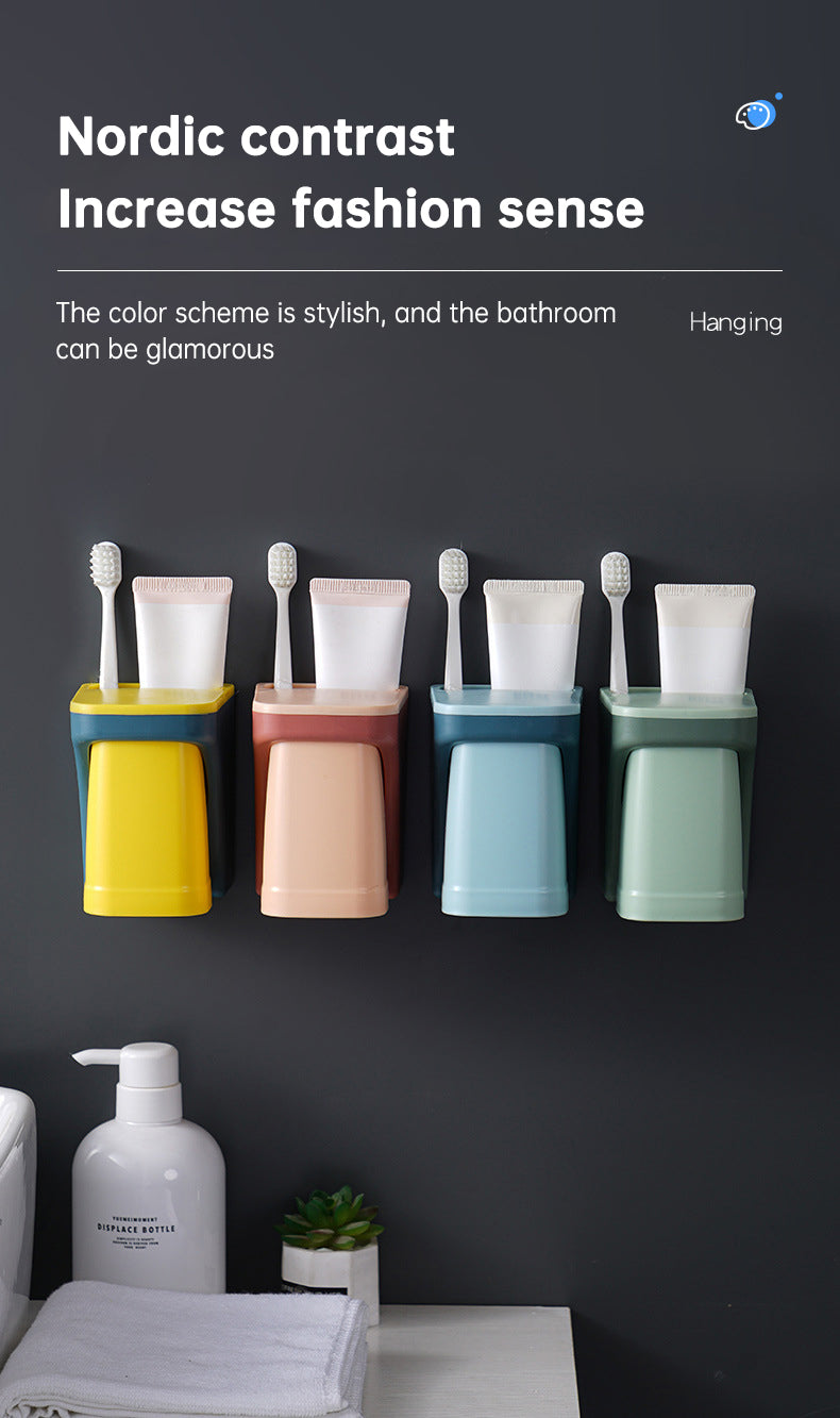 Wall Mount Magnetic Toothbrush Cup Holder Anti-dust Draining Mug Gargle Cup Toothpaste Storage Rack Family Set Bathroom Products