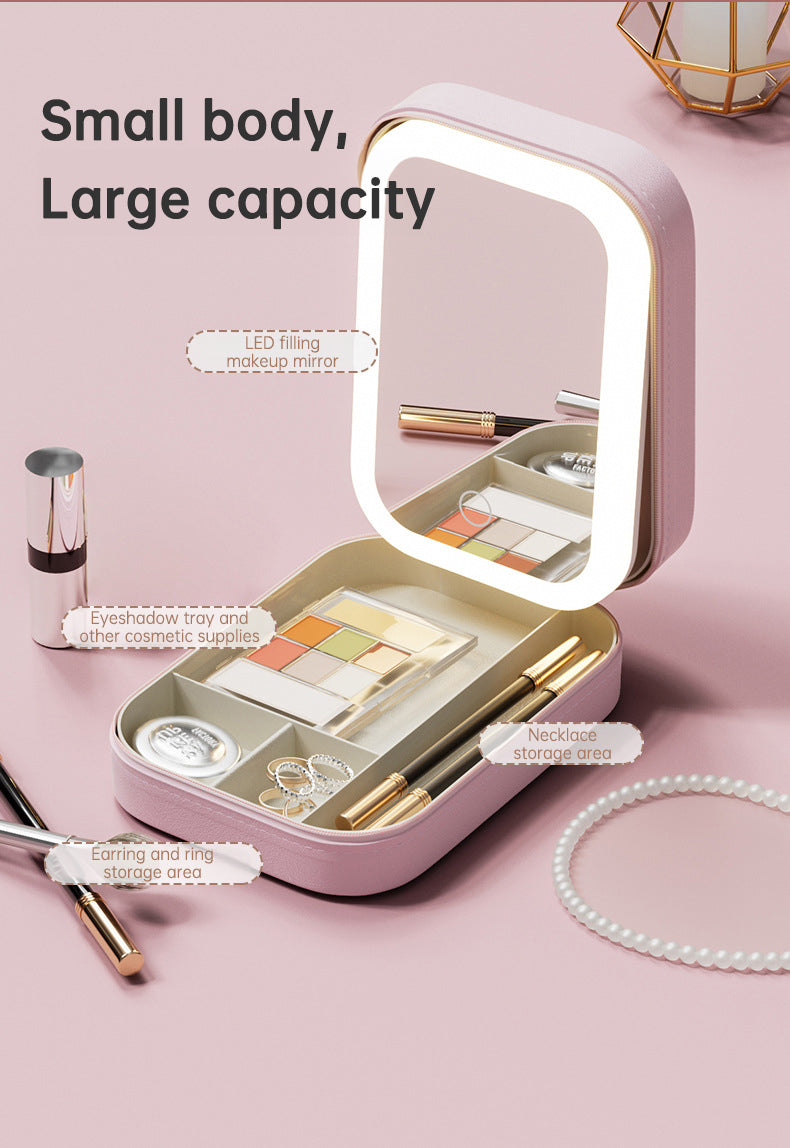 Multi-purpose Portable LED Makeup Mirror Travel Cosmetics Storage Box Smart Touch Vanity Mirror For Girl