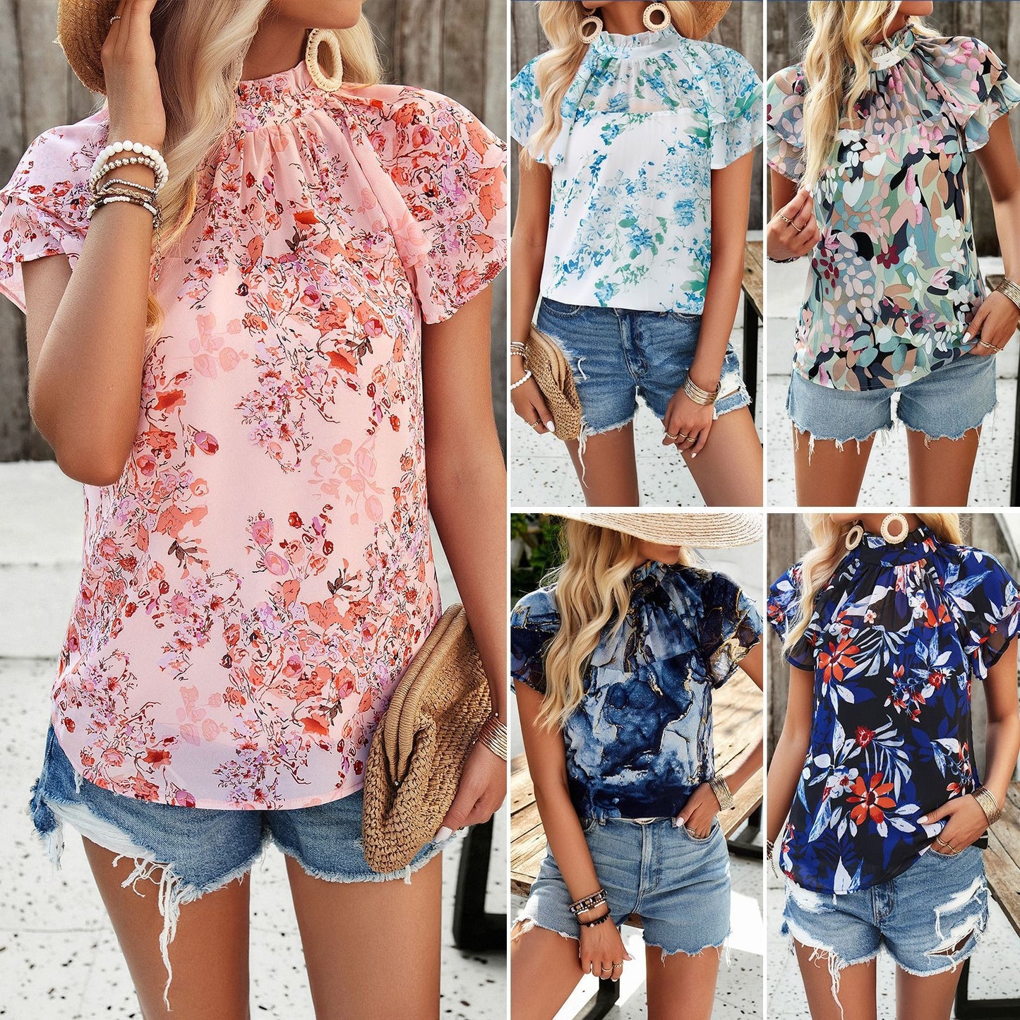 Women's spring/summer casual printed short-sleeved top