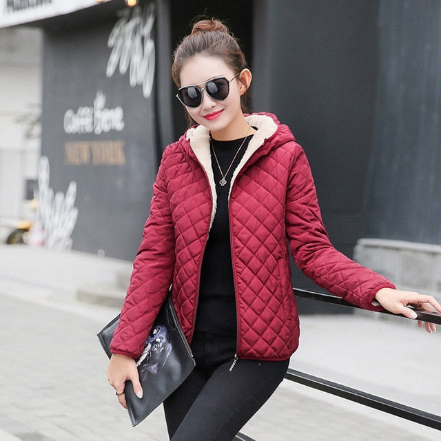 Autumn Parkas basic jackets Female Women Winter plus velvet lamb hooded Coats Cotton Winter Jacket Womens Outwear coat