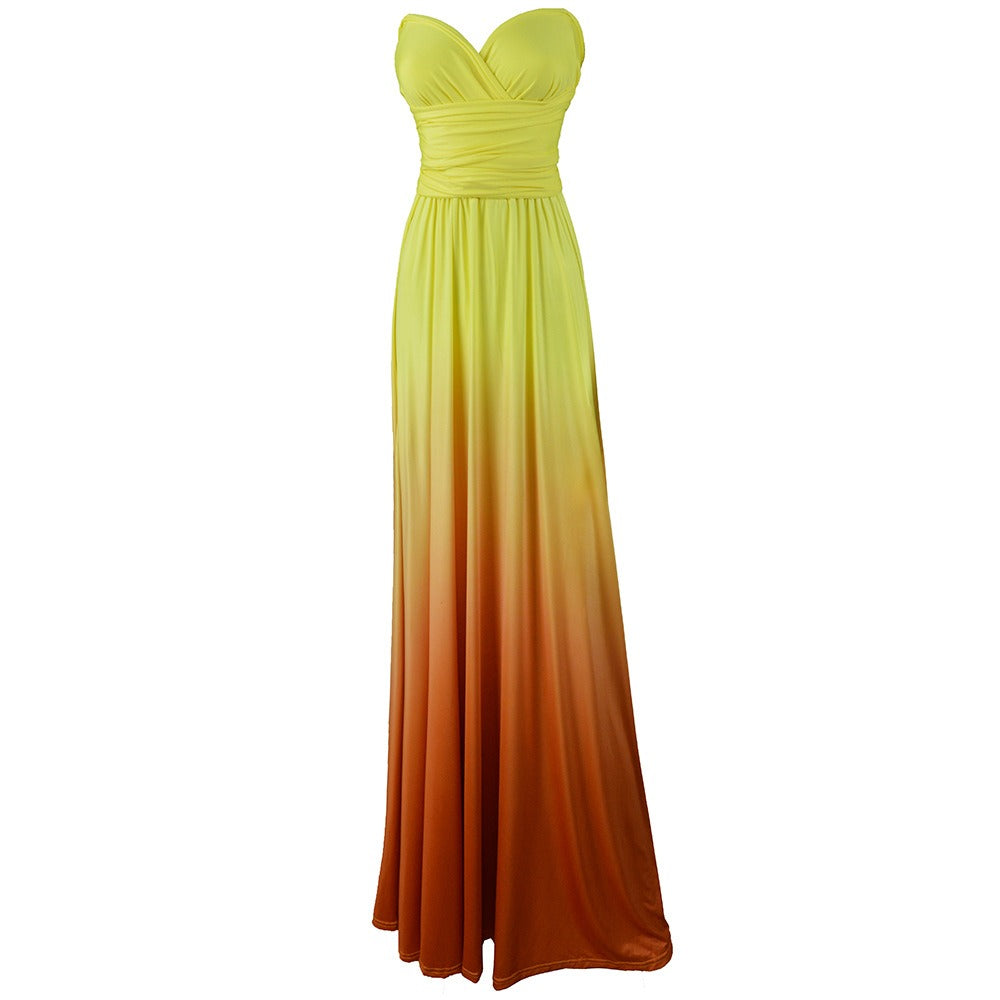 Hot selling multi wear method, cross over backless sexy strapping, gradient color long dress dress