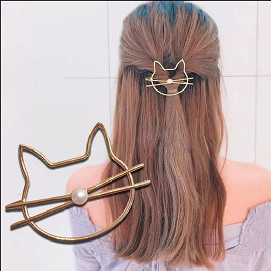 Fashion Hollow Cute Cat Hair Pin Imitation Pearl Hairpin Hair Side Clip Hair Accessories Hair Barrette For Women Girl Gifts