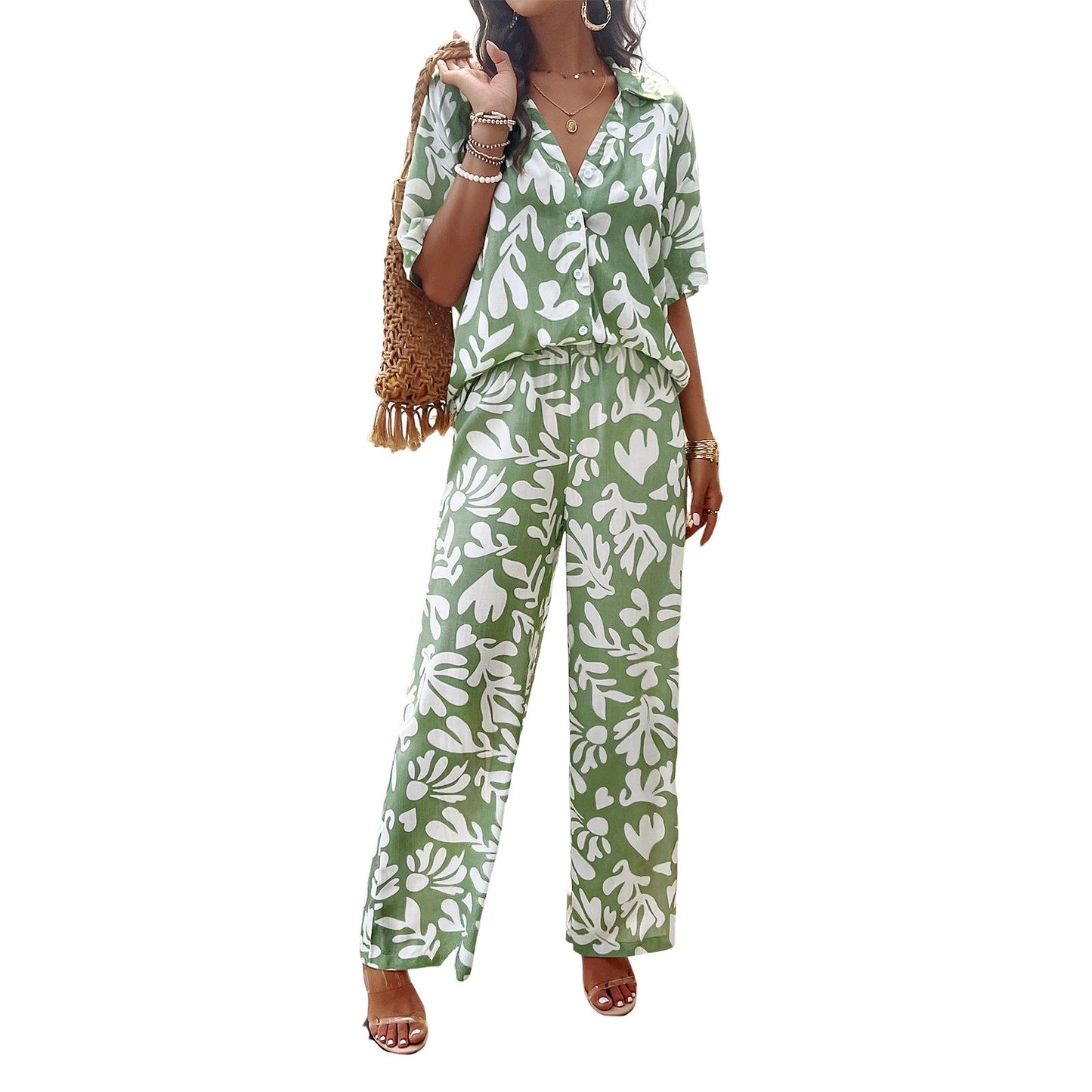 Women's spring/summer style printed short-sleeved suit