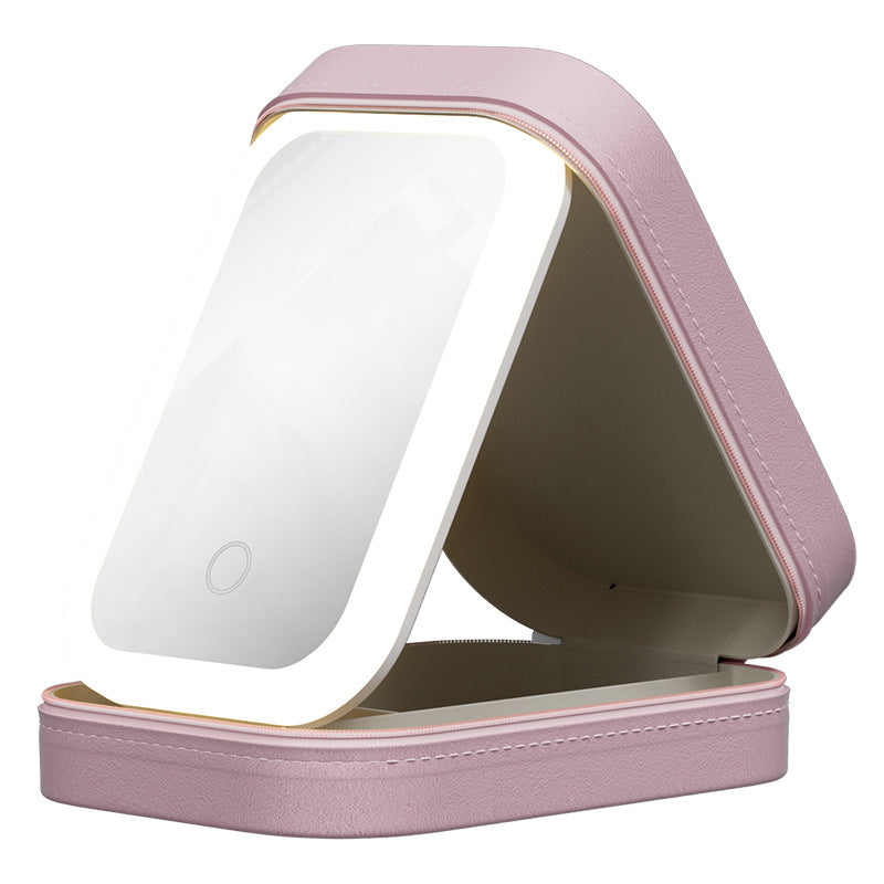 Multi-purpose Portable LED Makeup Mirror Travel Cosmetics Storage Box Smart Touch Vanity Mirror For Girl