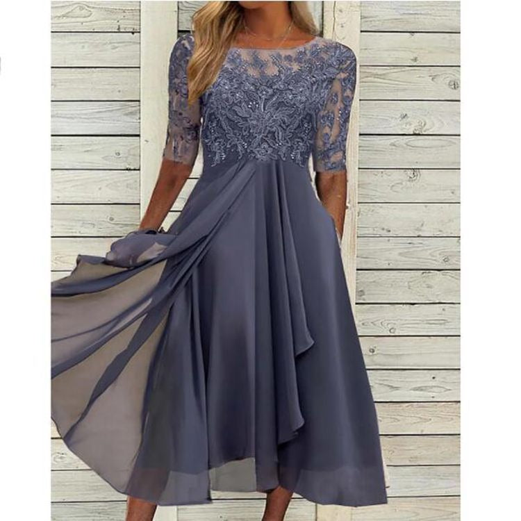 Dress chiffon patchwork lace hollow out long dress bridesmaid evening dress for women