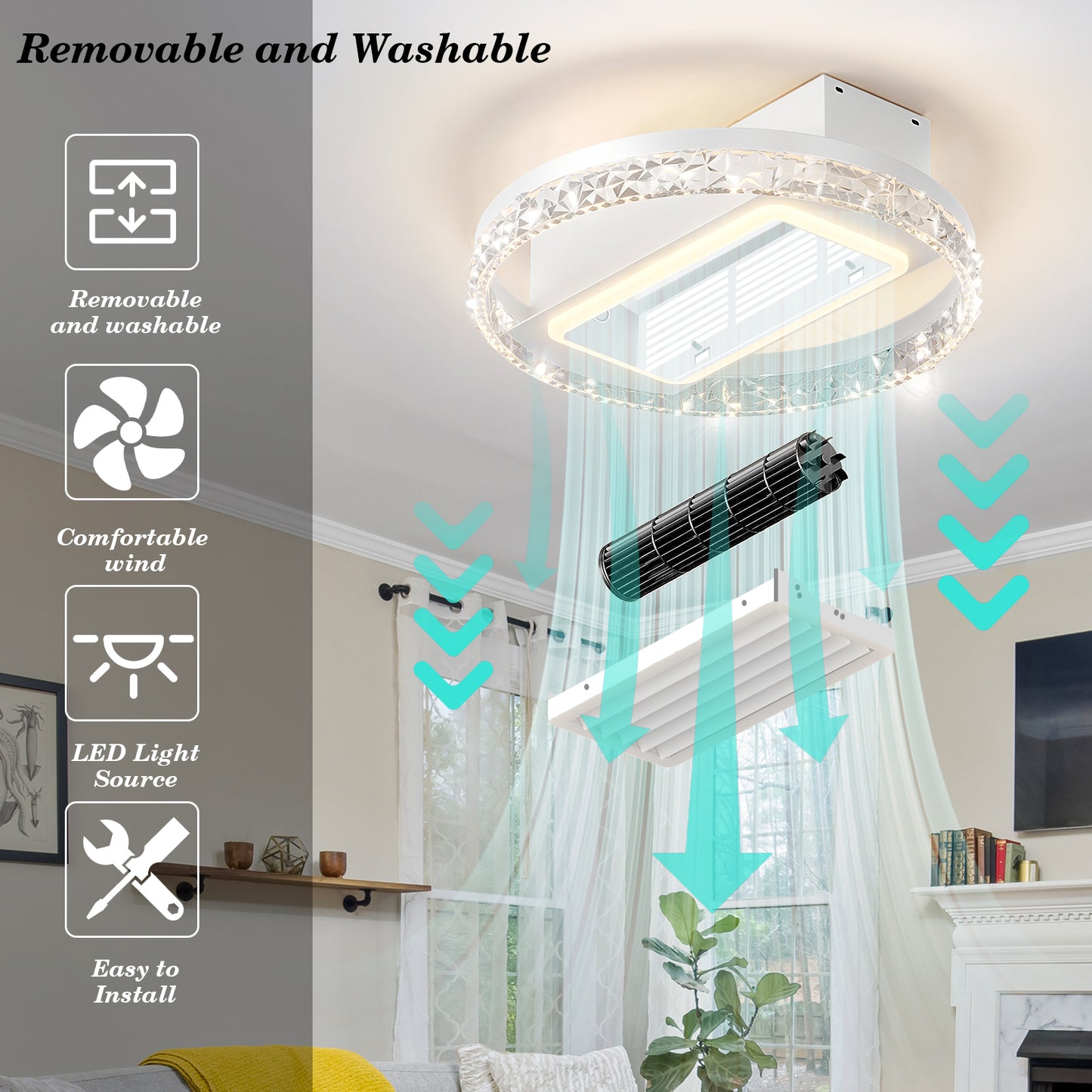 Bladeless Fan Lamp With Lights Dimmable  LED