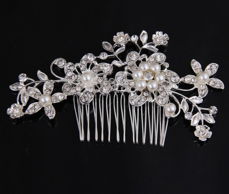 Hair comb, bridal rhinestone and pearl headdress, wedding dress accessories