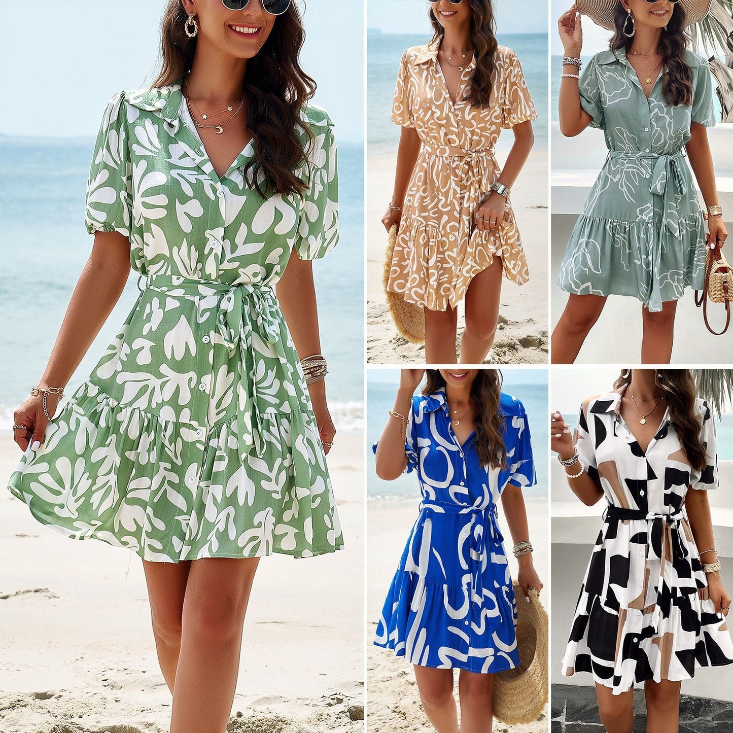 Dress Spring/Summer elegance printed short sleeve dress