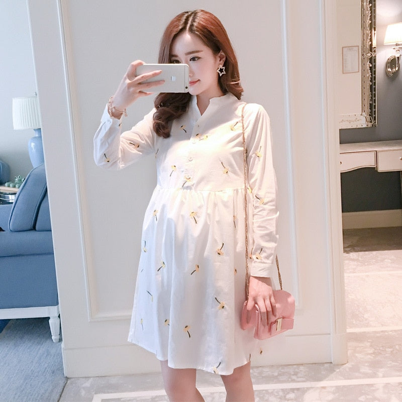 Fashion Maternity Shirt Dress Pregnant Maternity Clothes Casual Nursing Long Sleeves Striped Pregnancy Clothes