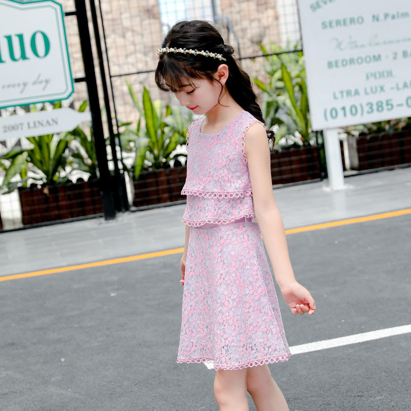 Teenage Girls Princess Dress Summer Vest Lace Pink Kids Dresses for Girls Clothes Girls Dress Children Costume 10 12 Year