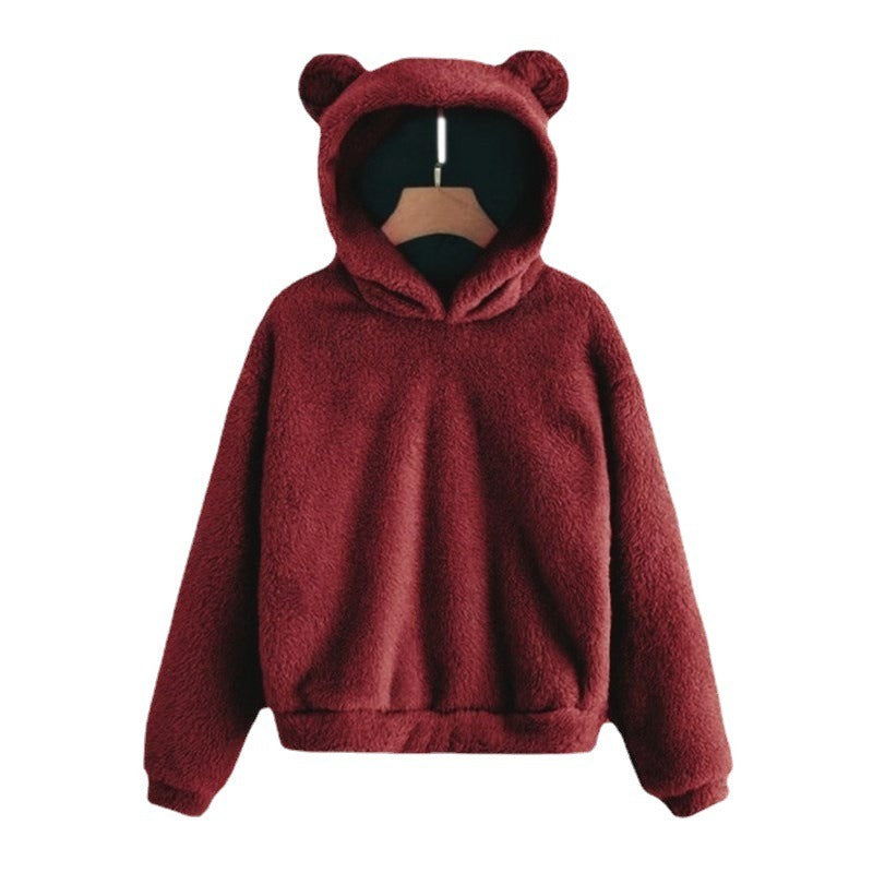 Autumn and Winter New Plush Rabbit Ear Hooded Warm Sweater Sweater Sweater