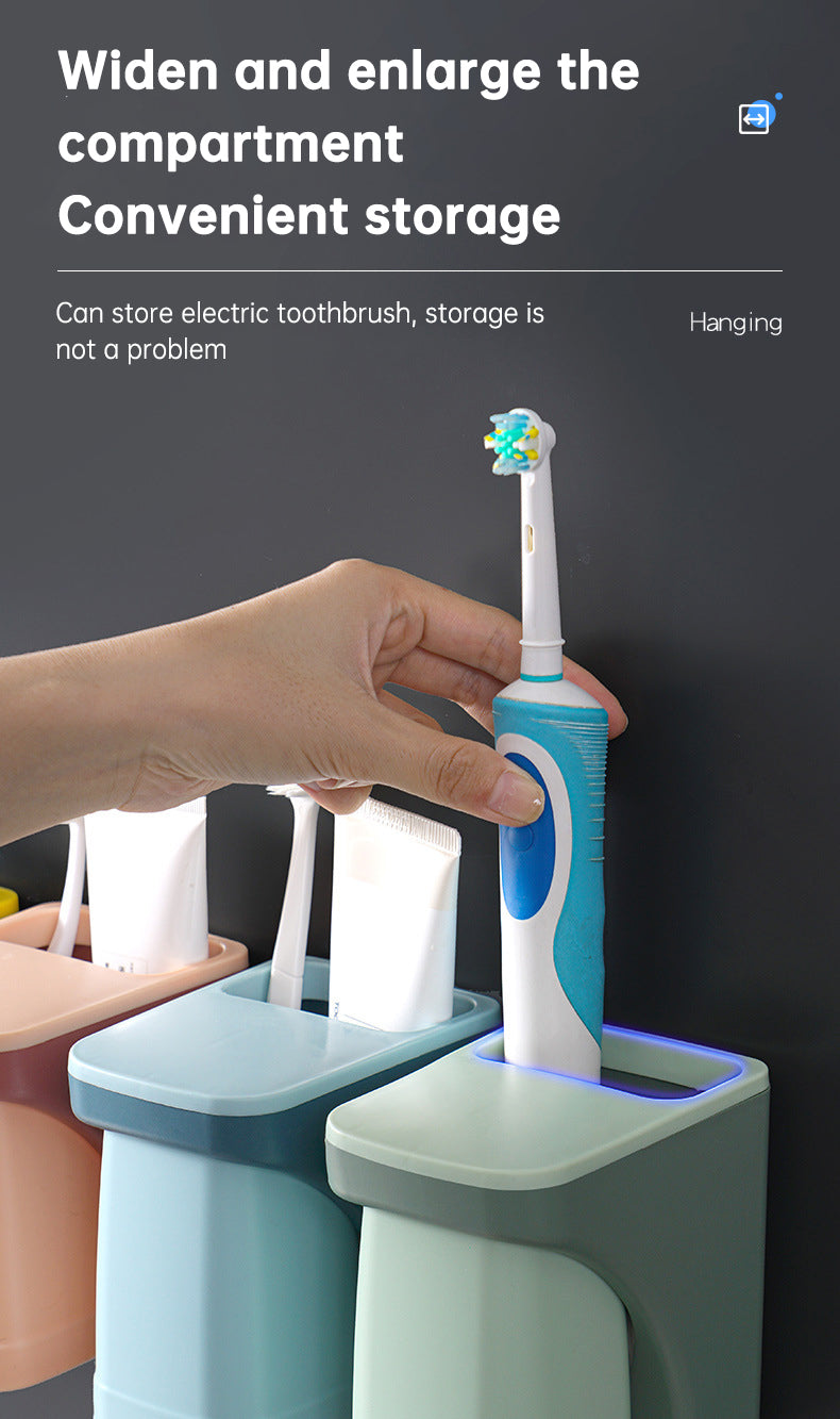 Wall Mount Magnetic Toothbrush Cup Holder Anti-dust Draining Mug Gargle Cup Toothpaste Storage Rack Family Set Bathroom Products