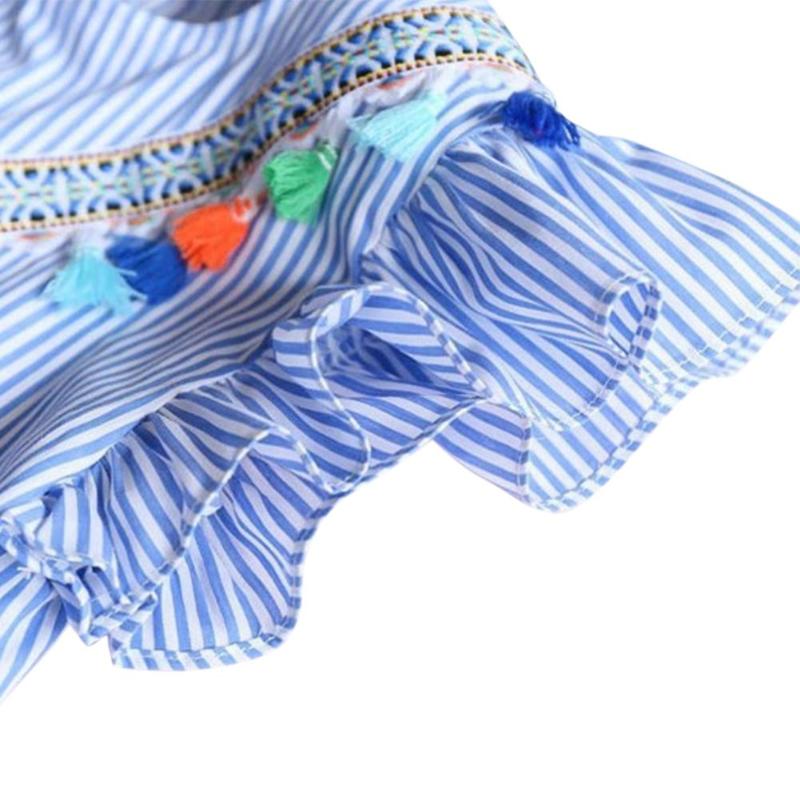 Summer Girls Tassel Flying Sleeve Dresses Stripe Cotton Cute Kids Party Dresses for Kids girls Princess Dress Tops Clothes