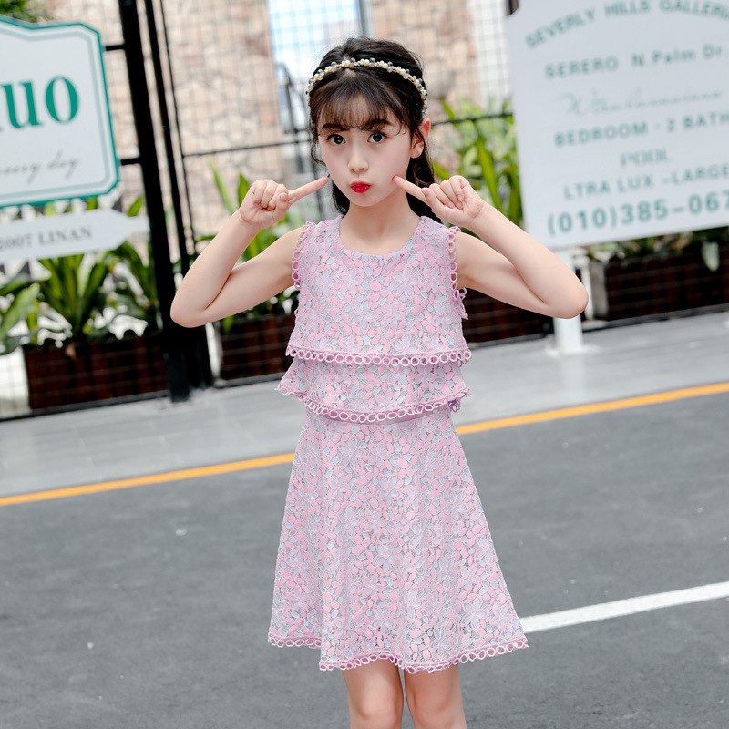 Teenage Girls Princess Dress Summer Vest Lace Pink Kids Dresses for Girls Clothes Girls Dress Children Costume 10 12 Year