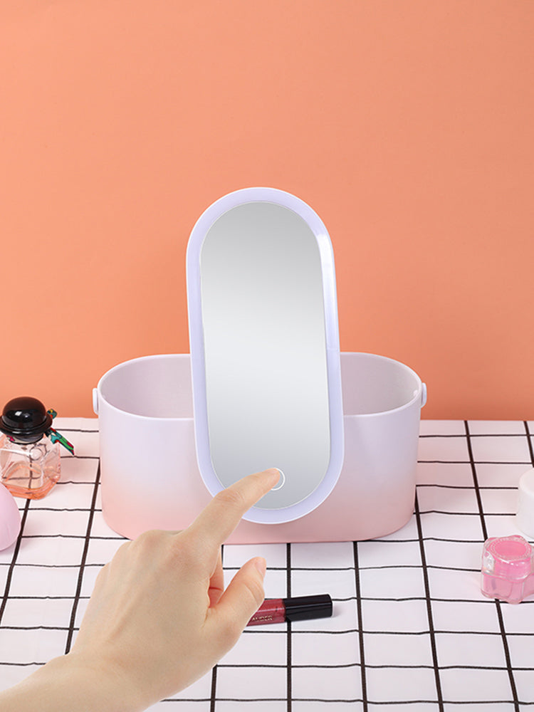 Creative storage box, makeup mirror, portable, portable, vanity box, mirror, LED light, free rotation, beauty mirror