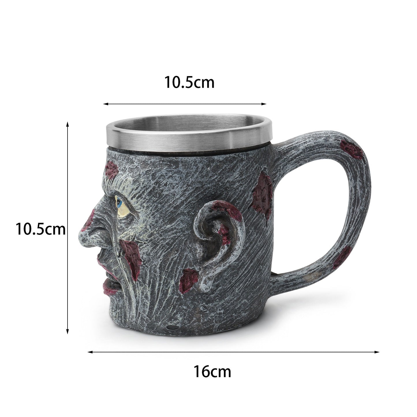 Zombie resin skull cup with stainless steel inner liner