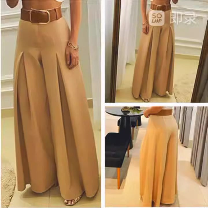 New French Vintage High Waist Folded Wide Leg Pants for Women Thin Loose Slim Skirt Pants for Women