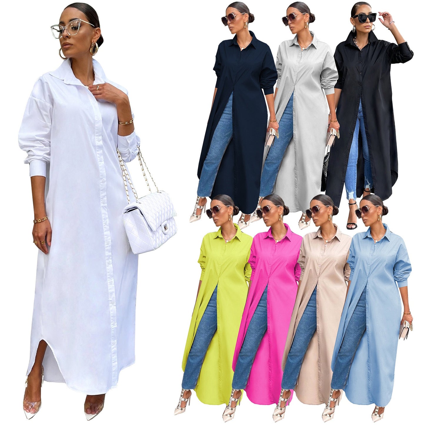 Casual Dresses Women Clothes Plus Size Fashion Girls' Skirt Bodycon Long Shirt Dress Women's Club Party Sexy Dresses