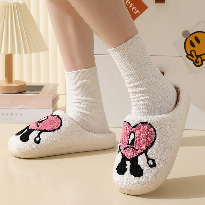 Cotton slippers for women in winter, thick soles for anti slip, bad at home, rabbit heart, Mr. Mao slippers for men, couple cartoon warmth