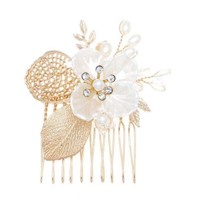 Golden leaf hair comb bridal headdress insert comb jewelry