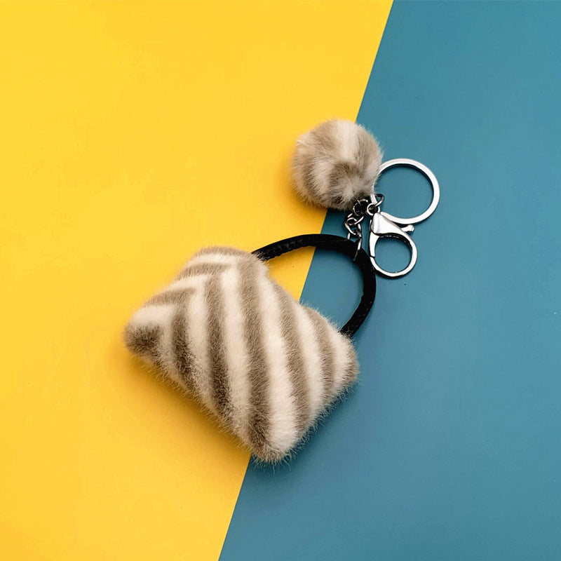 Coin Purse Keychain Cute Lady Bag Shape Plush Car Pendant Striped Ornament Small Gift Keychain