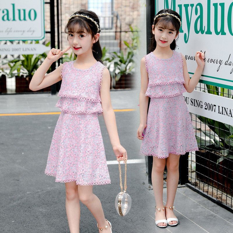 Teenage Girls Princess Dress Summer Vest Lace Pink Kids Dresses for Girls Clothes Girls Dress Children Costume 10 12 Year