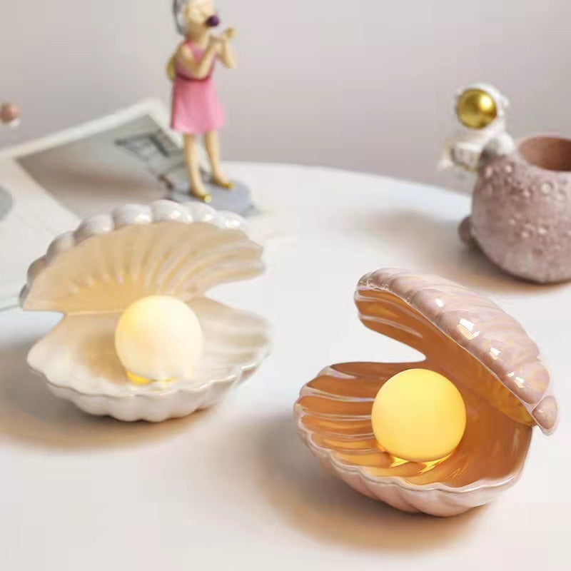 Creative Shell Night Light Bedroom Headlight Nordic Internet Celebrity Girl Heart Dream Pearl Ceramic Light Desktop Decoration