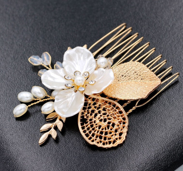 Golden leaf hair comb bridal headdress insert comb jewelry