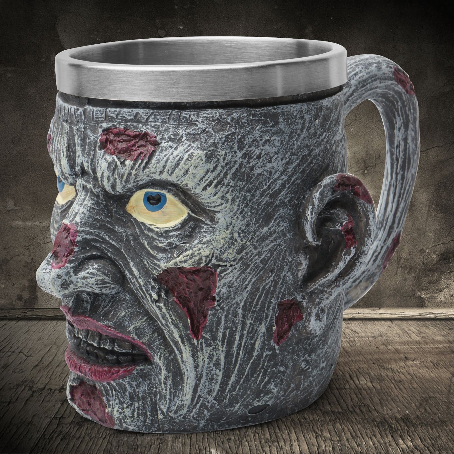 Zombie resin skull cup with stainless steel inner liner