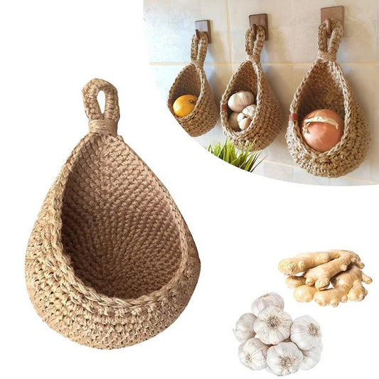 Wall hanging vegetable and fruit basket storage basket Bohemian handmade woven mesh bag kitchen storage tool