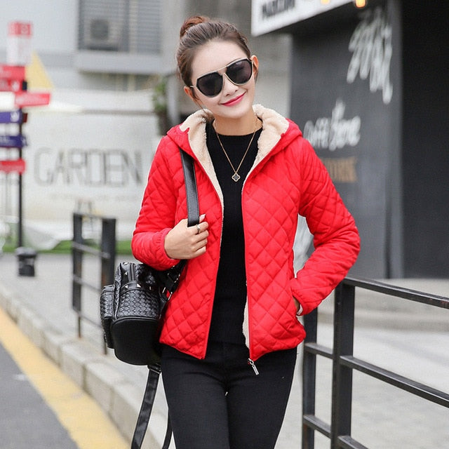 Autumn Parkas basic jackets Female Women Winter plus velvet lamb hooded Coats Cotton Winter Jacket Womens Outwear coat