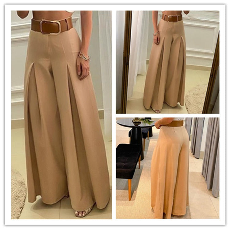 New French Vintage High Waist Folded Wide Leg Pants for Women Thin Loose Slim Skirt Pants for Women