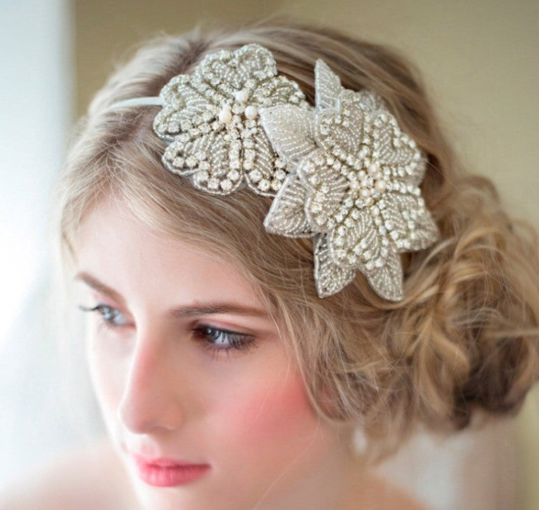 Sweet princess bridal headgear handmade crystal inlaid rhinestone flower cloth headband hair ornament