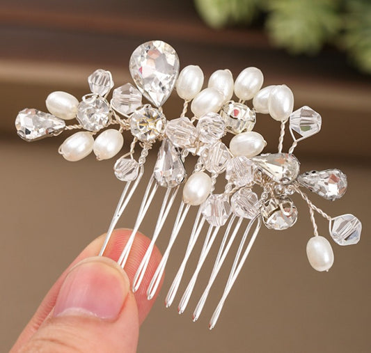 Simple wedding jewelry crystal pearl handmade crystal hair comb