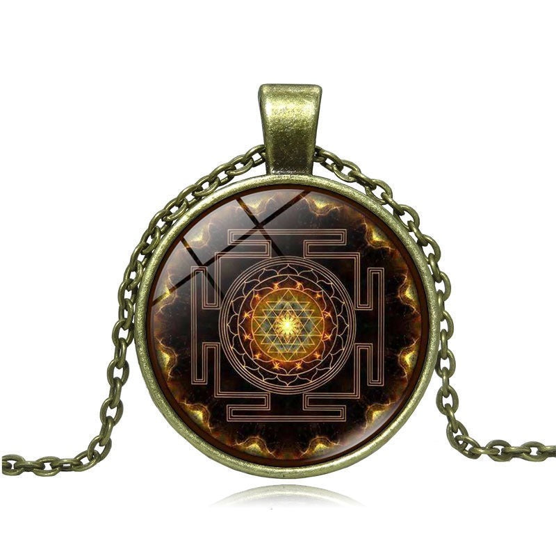 Sacred Sri Lankan Yantra Necklace for Women Versatile Time Gemstone Pendant Retro Sweater Chain