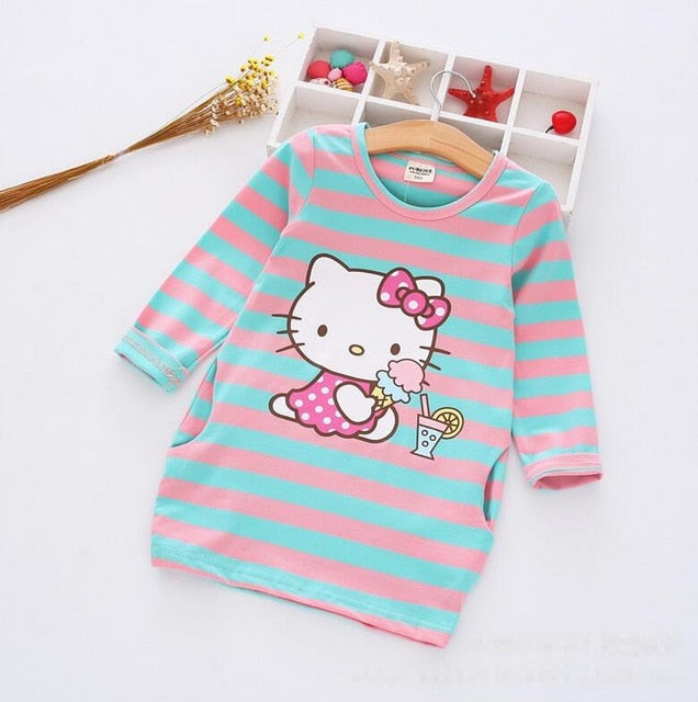 Children Girls Dress  Casual Stripe Pattern Vestidos Girls Clothes 100% Cotton Christmas Vetement Fille Kids Dresses