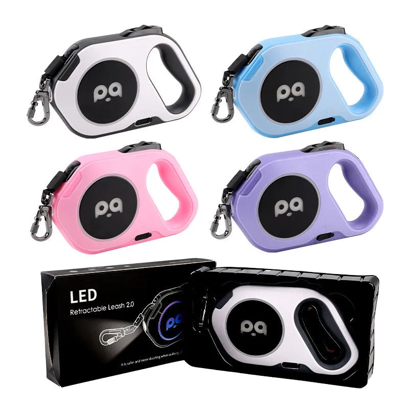 5M Automatic Retractable Dog Leash LED Luminous Leading Light Straps For Small Medium Dog Pet Flexi Walking Running Leashes