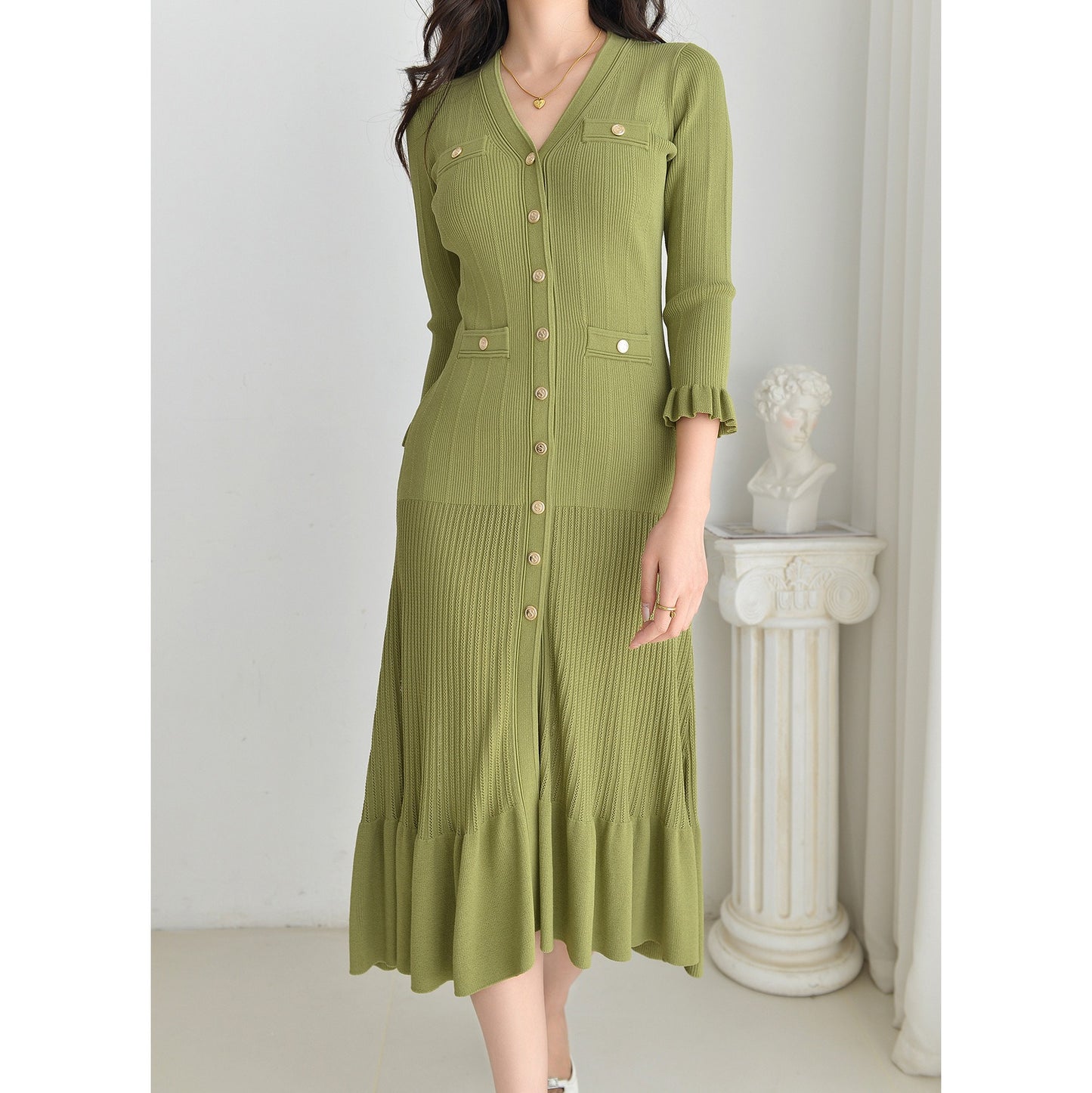 Green Knitted Sweater Dresses for Women