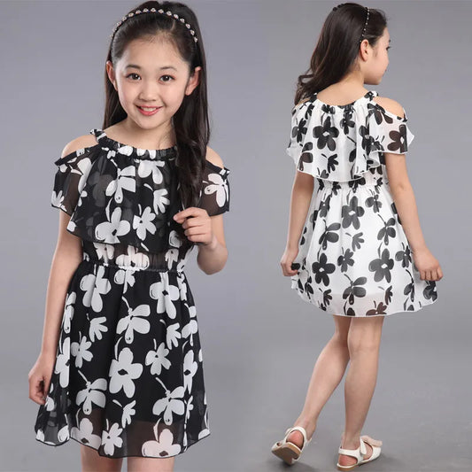 Teenage Girl Dresses Summer Children's Clothing Kids Flower Dress Chiffon Princess Dresses For Age 7 8 9 10 11 12 Years