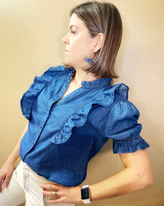 Ruffle Denim Top