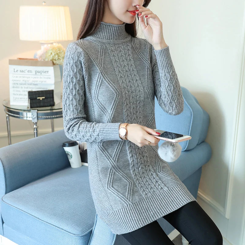 Half-Neck Sweater Women'S Autumn Winter New Fashion Long Sleeve Top Female Twist Jacket Medium Thicken Warm Clothing