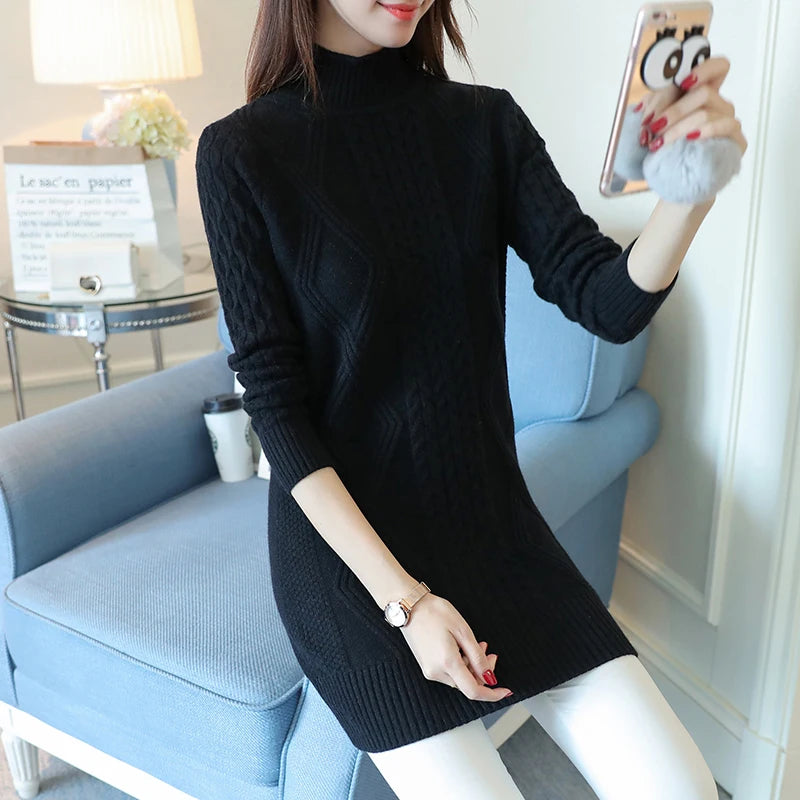 Half-Neck Sweater Women'S Autumn Winter New Fashion Long Sleeve Top Female Twist Jacket Medium Thicken Warm Clothing