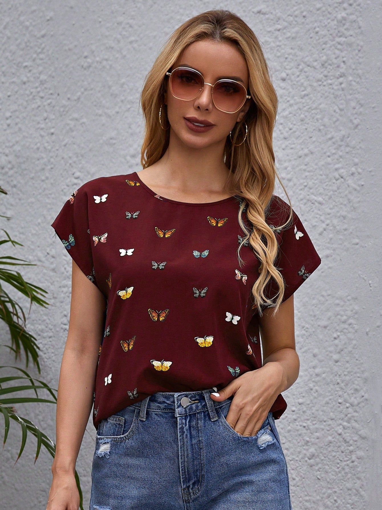 SHEIN LUNE Butterfly Print Casual Shirt