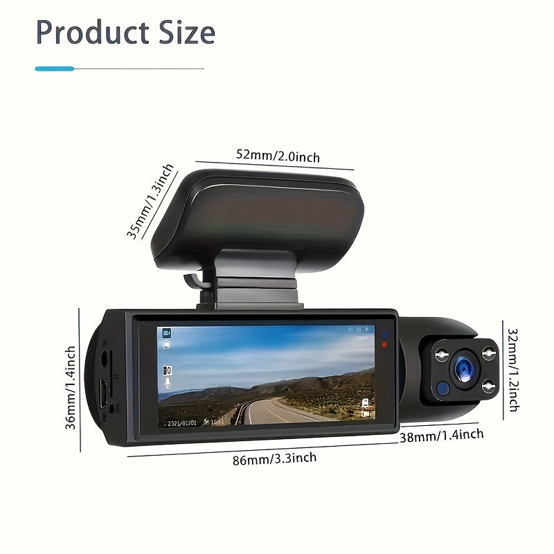 Dual Camera, Dash Cam For Cars, Front And Inside, Car Camera With IR Night Vision, Loop Recording, Wide Angle Car DVR Camera With 8.03 Cm IPS Screen, Dual Lens Car Dashboard Video Cam