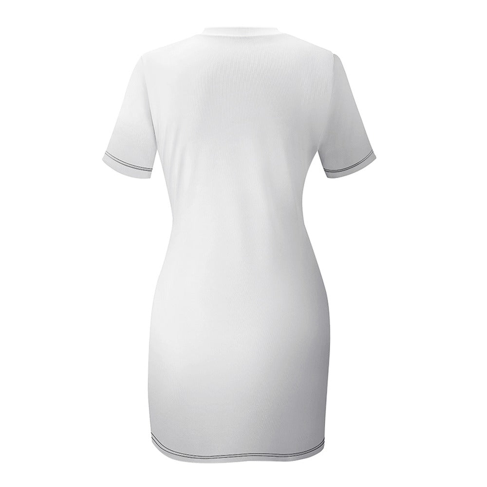 White Crew Neck Short Sleeve Dress