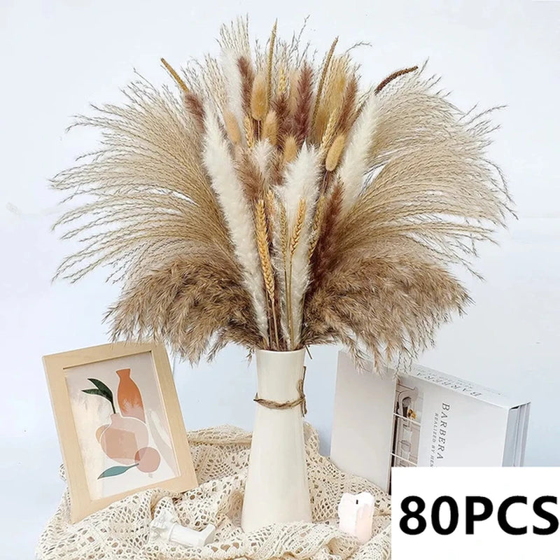 Natural Pampas Grass Bouquet Dried Flowers Autumn Home Room Decoration DIY Christmas Gift Artificial Flowers Wedding Arrangement