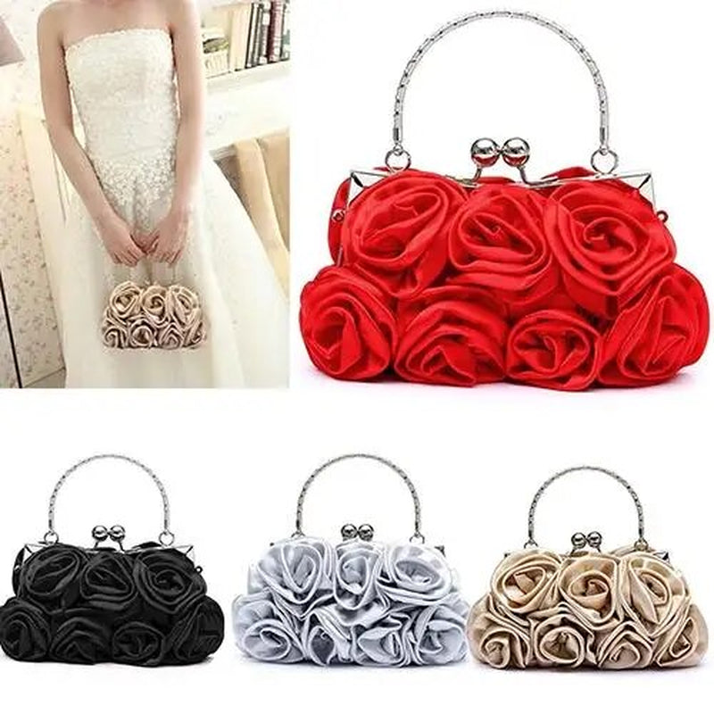 Women Satin Rose Pure Color Handbag Evening Bags Wedding Handbags Luxury Handbags Women Bags Designer Flower Bolsa Clutch Bag